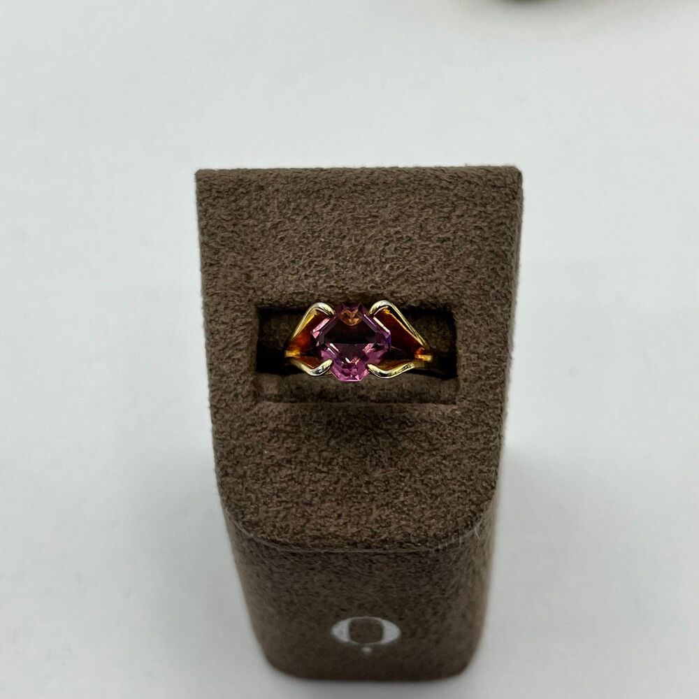 Vintage prong set abstract pink glass ring